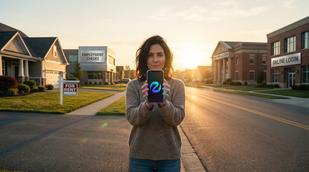 Woman in street showing some TrueVault use cases